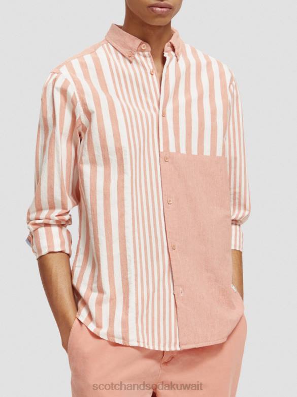 ملابس Scotch & Soda قميص شامبراي مختلط خفيف الوزن ومقاس مريح الكرز رجال N0V4315