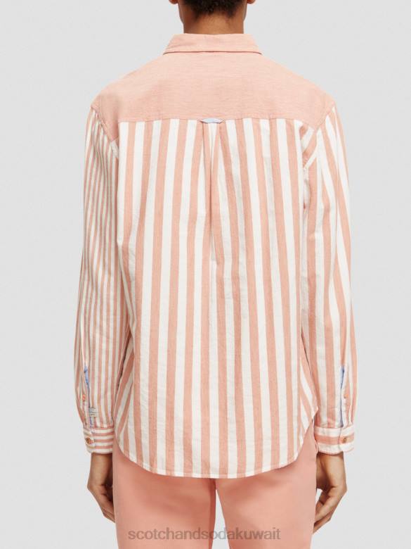 ملابس Scotch & Soda قميص شامبراي مختلط خفيف الوزن ومقاس مريح الكرز رجال N0V4315