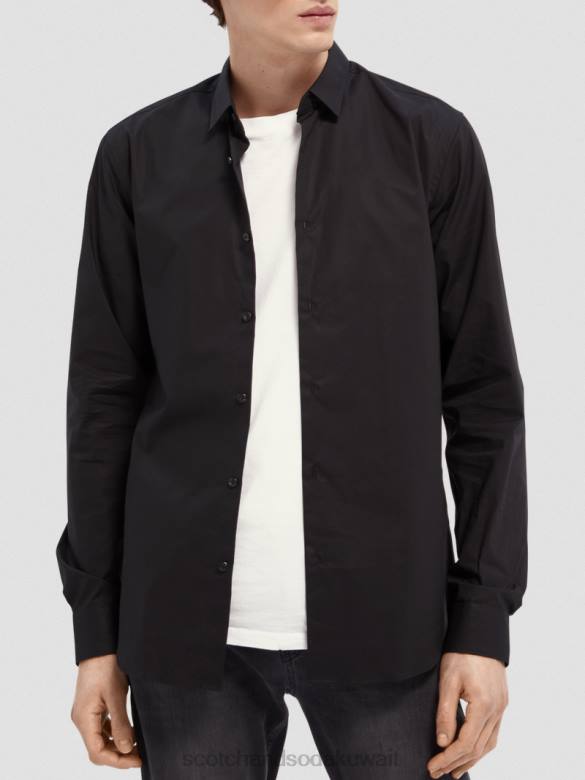 ملابس Scotch & Soda قميص كلاسيكي مطاطي | جسد مثالي أسود رجال N0V4319