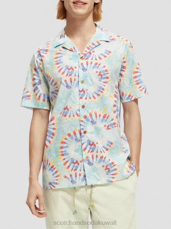 ملابس Scotch & Soda قميص كامب من القطن العضوي المطبوع صبغة زهرة النعناع رجال N0V4326