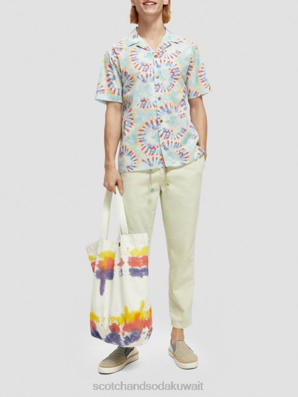 ملابس Scotch & Soda قميص كامب من القطن العضوي المطبوع صبغة زهرة النعناع رجال N0V4326