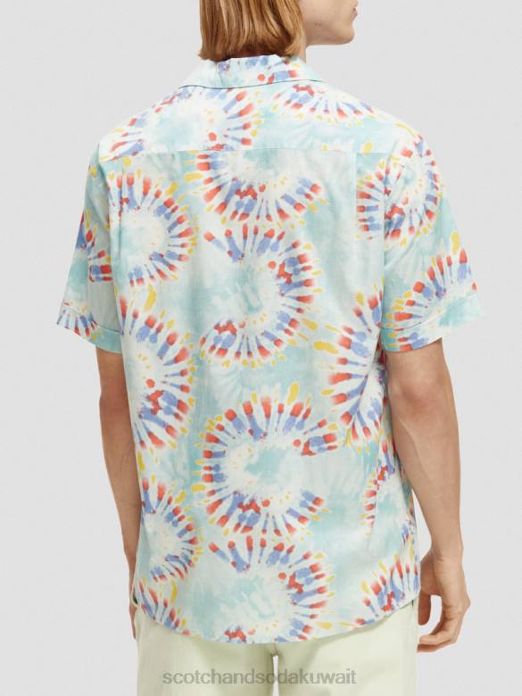 ملابس Scotch & Soda قميص كامب من القطن العضوي المطبوع صبغة زهرة النعناع رجال N0V4326