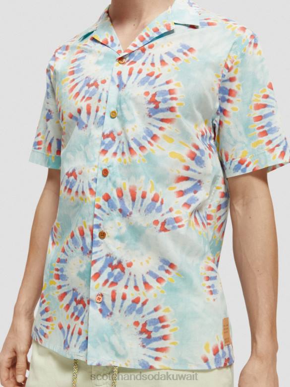 ملابس Scotch & Soda قميص كامب من القطن العضوي المطبوع صبغة زهرة النعناع رجال N0V4326