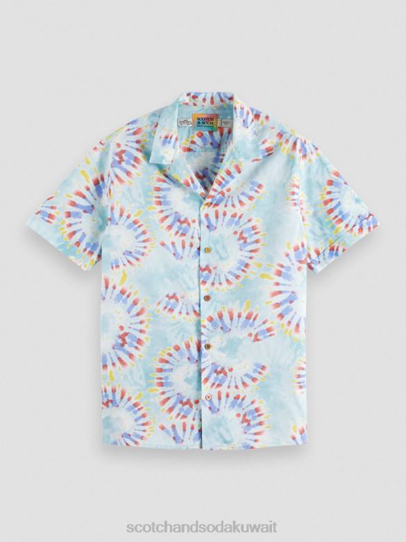 ملابس Scotch & Soda قميص كامب من القطن العضوي المطبوع صبغة زهرة النعناع رجال N0V4326