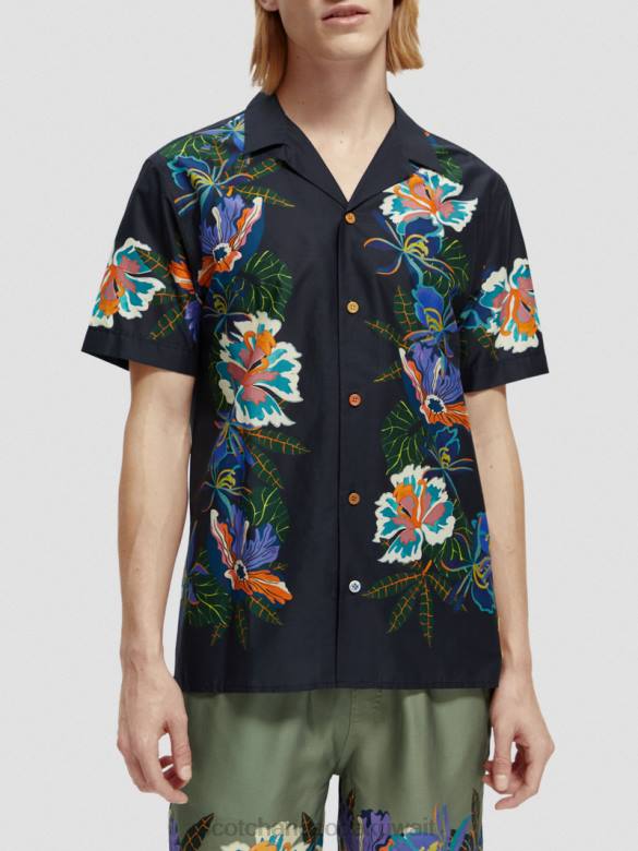 ملابس Scotch & Soda قميص كامب من القطن العضوي المطبوع زهرة الحدود رجال N0V4327