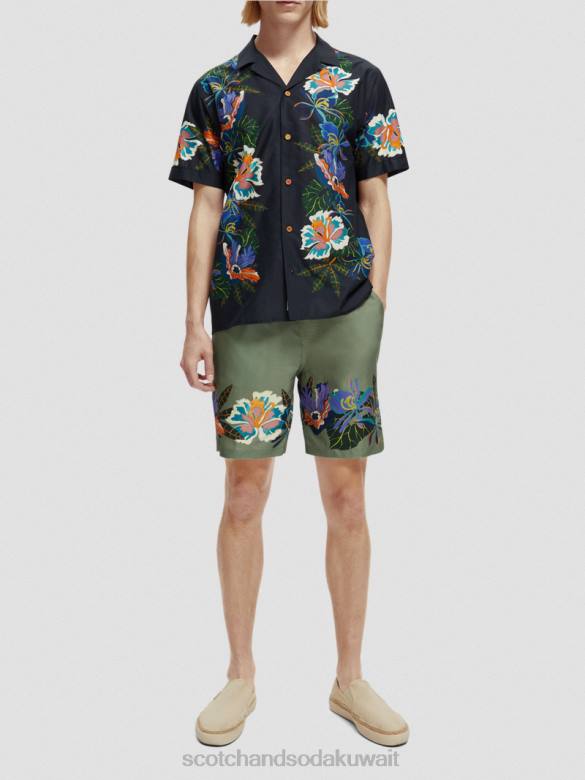 ملابس Scotch & Soda قميص كامب من القطن العضوي المطبوع زهرة الحدود رجال N0V4327
