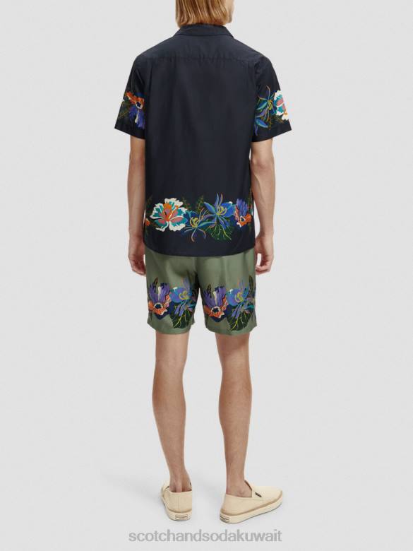 ملابس Scotch & Soda قميص كامب من القطن العضوي المطبوع زهرة الحدود رجال N0V4327