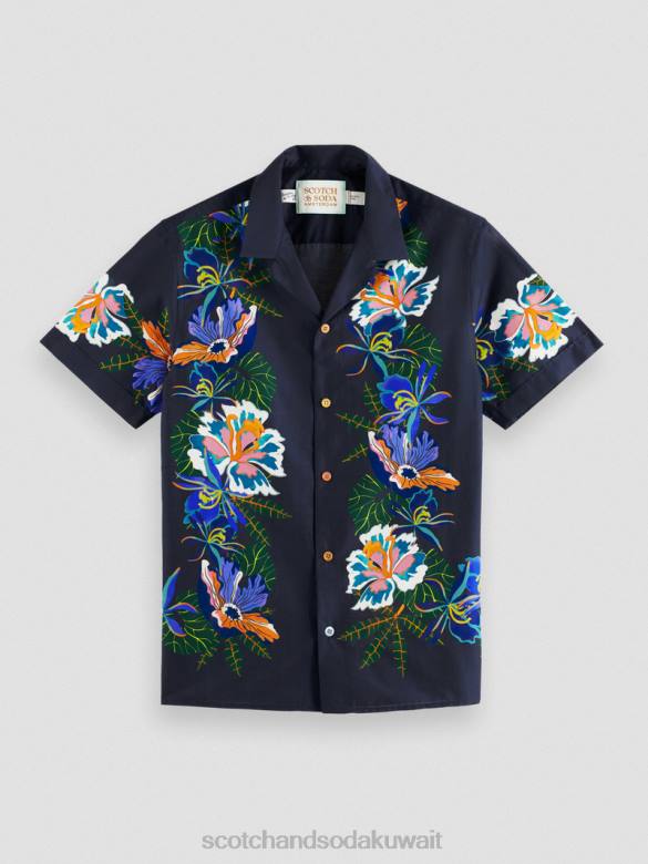 ملابس Scotch & Soda قميص كامب من القطن العضوي المطبوع زهرة الحدود رجال N0V4327