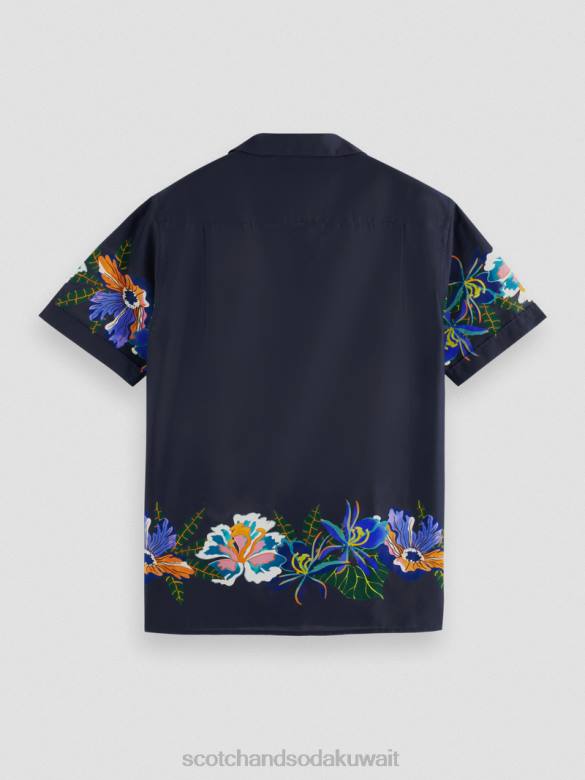 ملابس Scotch & Soda قميص كامب من القطن العضوي المطبوع زهرة الحدود رجال N0V4327