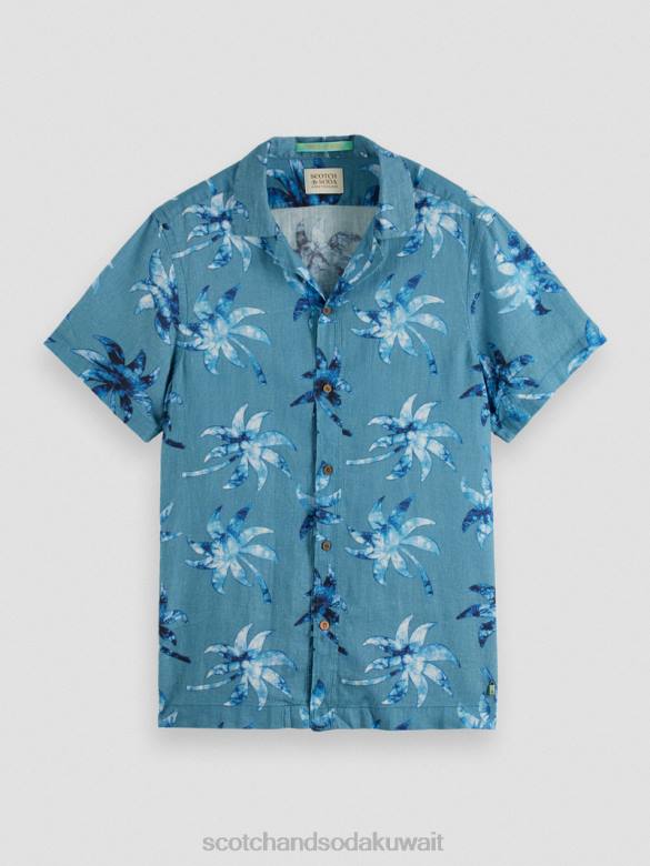 ملابس Scotch & Soda قميص مخيم مطبوع بأكمام قصيرة ورقة الشمع رجال N0V4329