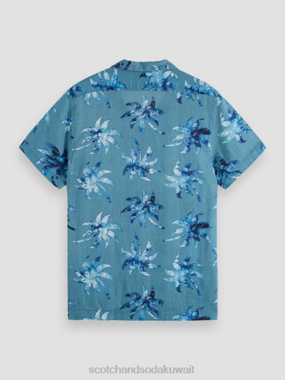 ملابس Scotch & Soda قميص مخيم مطبوع بأكمام قصيرة ورقة الشمع رجال N0V4329
