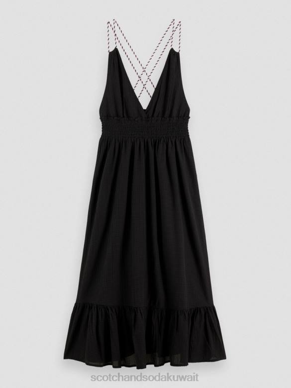 ملابس Scotch & Soda فستان بحزام ميدي مدخن أسود نحيف N0V432
