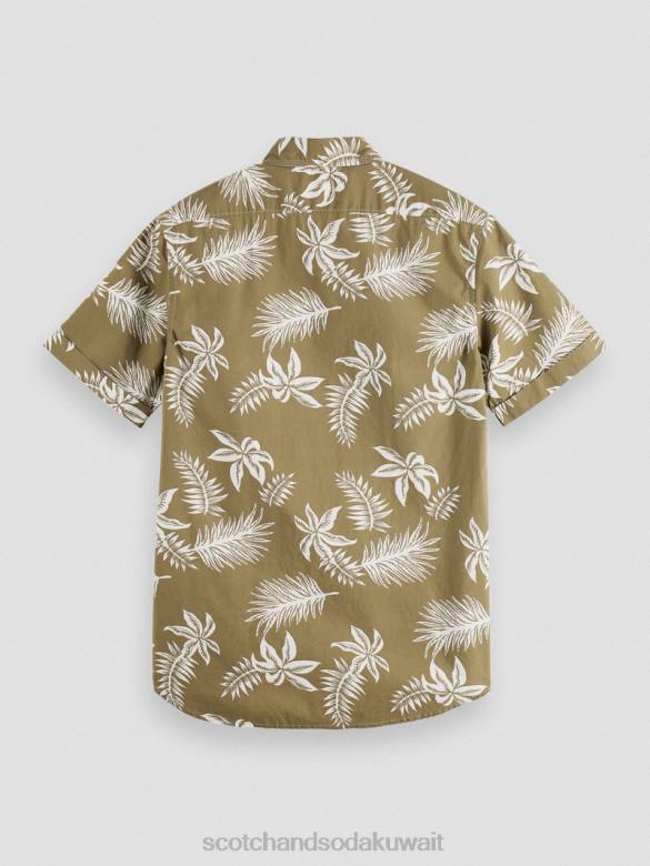 ملابس Scotch & Soda قميص بوبلين مطبوع بقصة عادية ورقة الكاكي رجال N0V4331