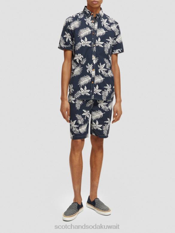 ملابس Scotch & Soda قميص بوبلين مطبوع بقصة عادية ورقة البحرية رجال N0V4332
