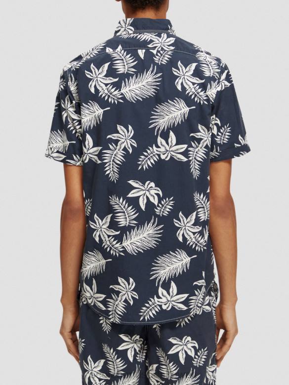 ملابس Scotch & Soda قميص بوبلين مطبوع بقصة عادية ورقة البحرية رجال N0V4332