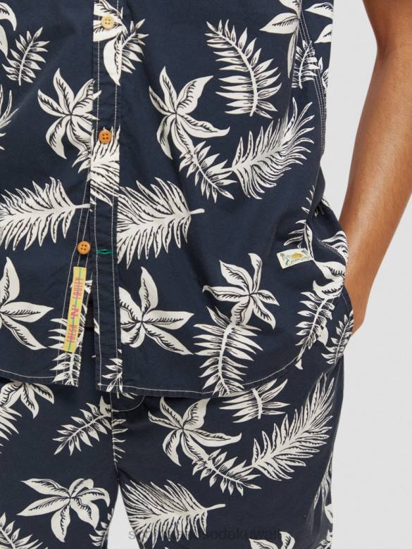 ملابس Scotch & Soda قميص بوبلين مطبوع بقصة عادية ورقة البحرية رجال N0V4332