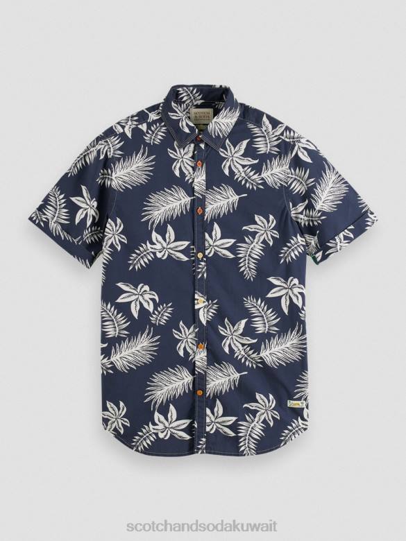 ملابس Scotch & Soda قميص بوبلين مطبوع بقصة عادية ورقة البحرية رجال N0V4332