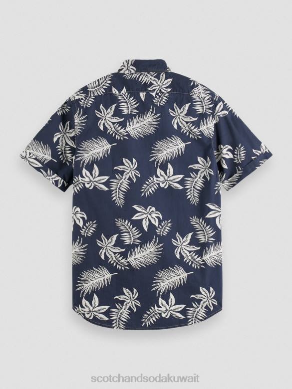 ملابس Scotch & Soda قميص بوبلين مطبوع بقصة عادية ورقة البحرية رجال N0V4332