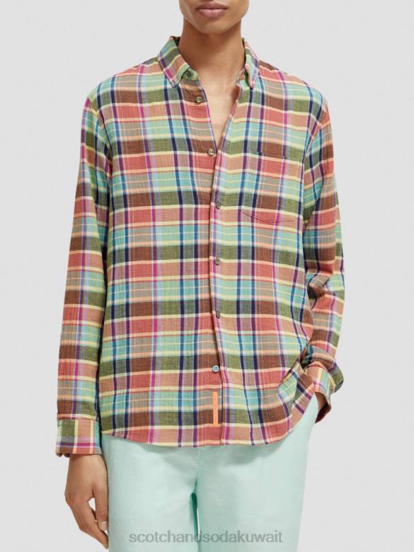ملابس Scotch & Soda قميص ذو قصة عادية مع إمكانية تعديل الأكمام فحص متعدد رجال N0V4335