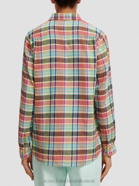 ملابس Scotch & Soda قميص ذو قصة عادية مع إمكانية تعديل الأكمام فحص متعدد رجال N0V4335