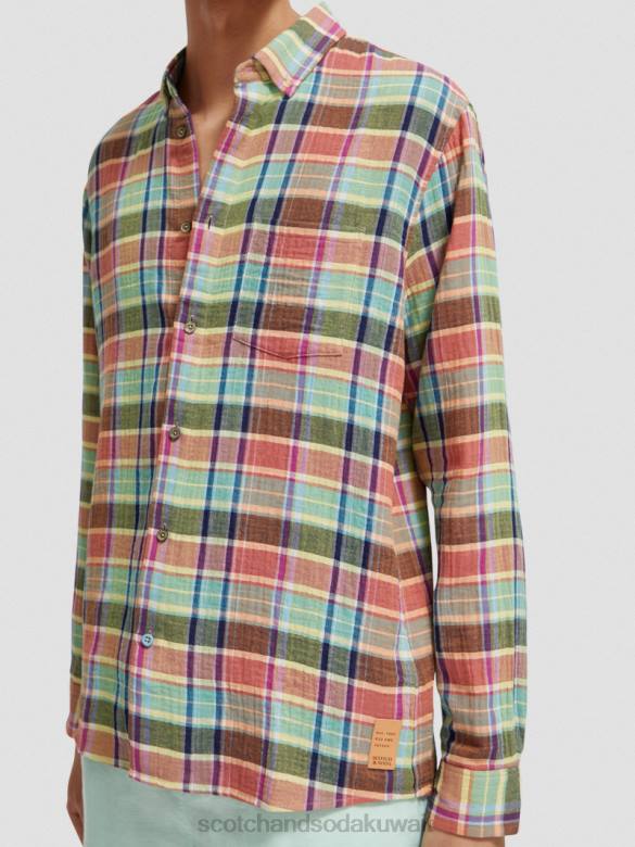 ملابس Scotch & Soda قميص ذو قصة عادية مع إمكانية تعديل الأكمام فحص متعدد رجال N0V4335