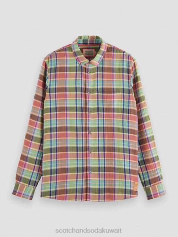 ملابس Scotch & Soda قميص ذو قصة عادية مع إمكانية تعديل الأكمام فحص متعدد رجال N0V4335