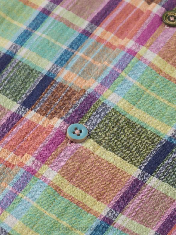 ملابس Scotch & Soda قميص ذو قصة عادية مع إمكانية تعديل الأكمام فحص متعدد رجال N0V4335