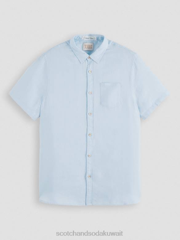 ملابس Scotch & Soda قميص كتان بجيوب بأكمام قصيرة سماء رجال N0V4339