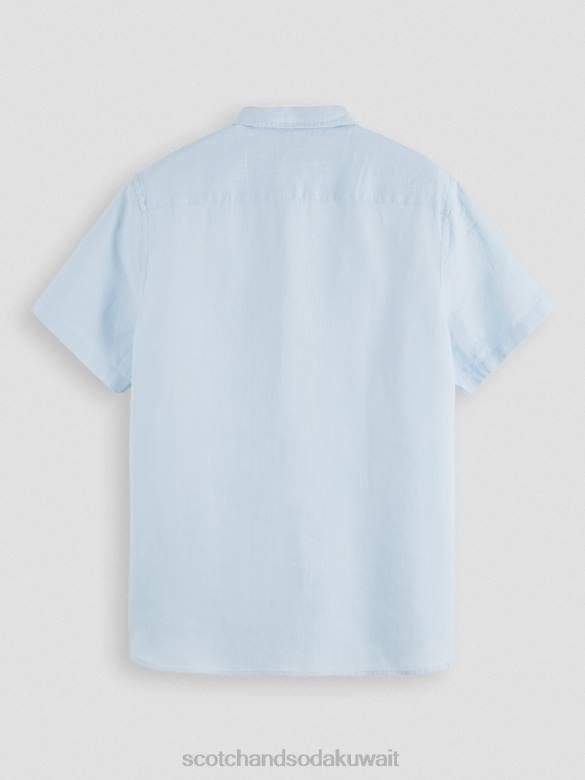 ملابس Scotch & Soda قميص كتان بجيوب بأكمام قصيرة سماء رجال N0V4339