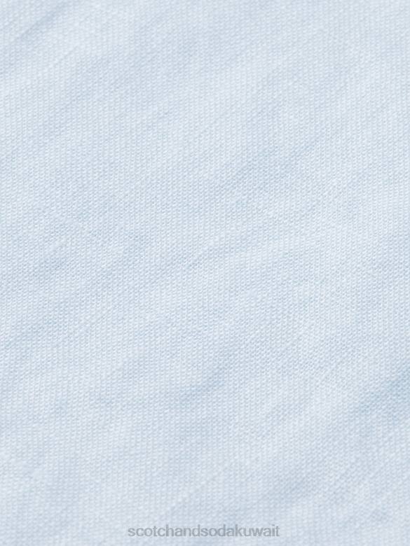 ملابس Scotch & Soda قميص كتان بجيوب بأكمام قصيرة سماء رجال N0V4339
