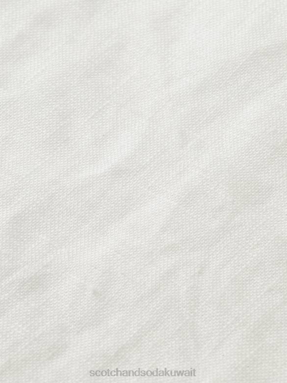 ملابس Scotch & Soda قميص كتان بجيوب بأكمام قصيرة أبيض رجال N0V4340