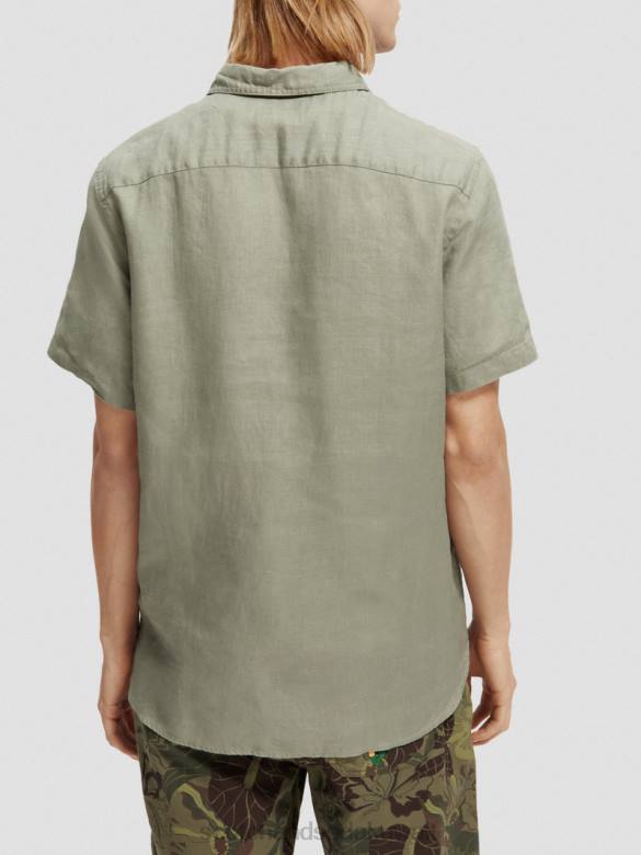 ملابس Scotch & Soda قميص كتان بجيوب بأكمام قصيرة جيش رجال N0V4341