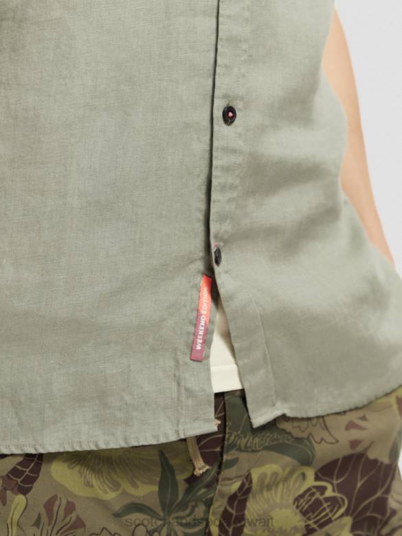 ملابس Scotch & Soda قميص كتان بجيوب بأكمام قصيرة جيش رجال N0V4341