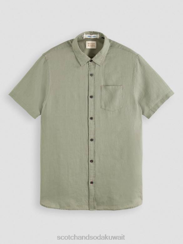 ملابس Scotch & Soda قميص كتان بجيوب بأكمام قصيرة جيش رجال N0V4341