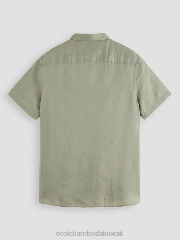 ملابس Scotch & Soda قميص كتان بجيوب بأكمام قصيرة جيش رجال N0V4341
