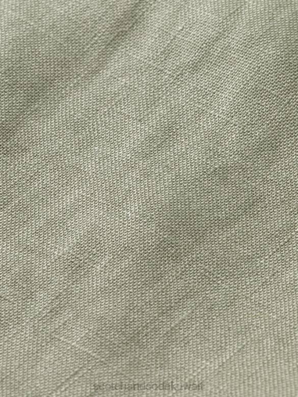 ملابس Scotch & Soda قميص كتان بجيوب بأكمام قصيرة جيش رجال N0V4341