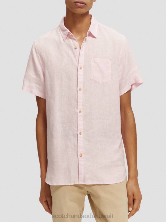 ملابس Scotch & Soda قميص كتان بجيوب بأكمام قصيرة وَردَة رجال N0V4342