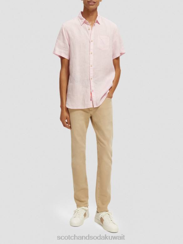 ملابس Scotch & Soda قميص كتان بجيوب بأكمام قصيرة وَردَة رجال N0V4342
