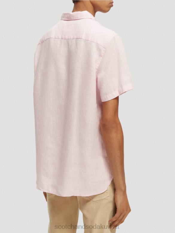 ملابس Scotch & Soda قميص كتان بجيوب بأكمام قصيرة وَردَة رجال N0V4342