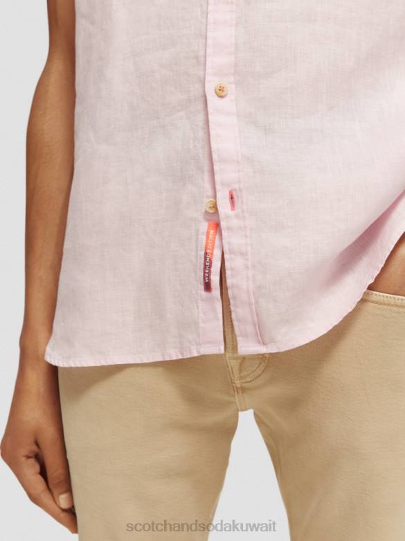 ملابس Scotch & Soda قميص كتان بجيوب بأكمام قصيرة وَردَة رجال N0V4342