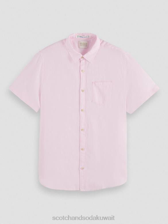 ملابس Scotch & Soda قميص كتان بجيوب بأكمام قصيرة وَردَة رجال N0V4342