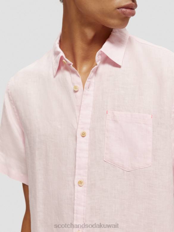 ملابس Scotch & Soda قميص كتان بجيوب بأكمام قصيرة وَردَة رجال N0V4342