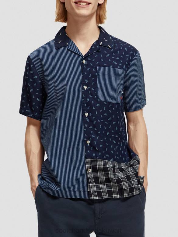 ملابس Scotch & Soda قميص المخيم المرقعة النيلي في كل مكان رجال N0V4343