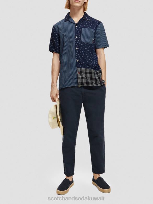 ملابس Scotch & Soda قميص المخيم المرقعة النيلي في كل مكان رجال N0V4343