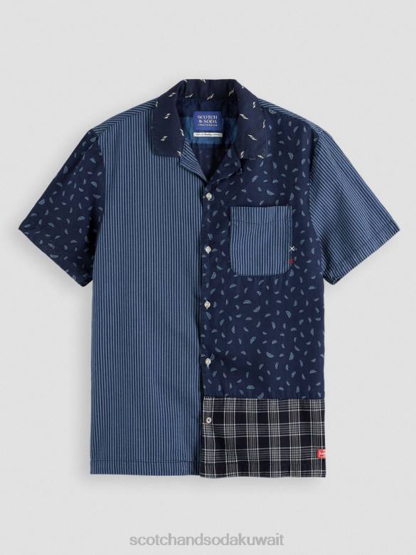 ملابس Scotch & Soda قميص المخيم المرقعة النيلي في كل مكان رجال N0V4343
