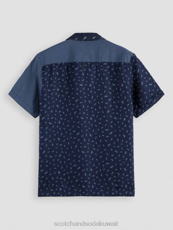 ملابس Scotch & Soda قميص المخيم المرقعة النيلي في كل مكان رجال N0V4343