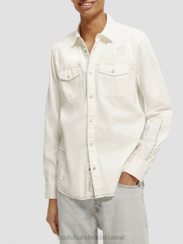 ملابس Scotch & Soda إصلاح قميص الدنيم الغربي المفصل قبالة الأبيض رجال N0V4346
