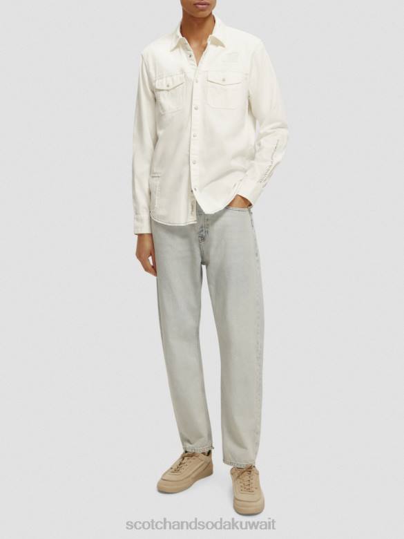 ملابس Scotch & Soda إصلاح قميص الدنيم الغربي المفصل قبالة الأبيض رجال N0V4346