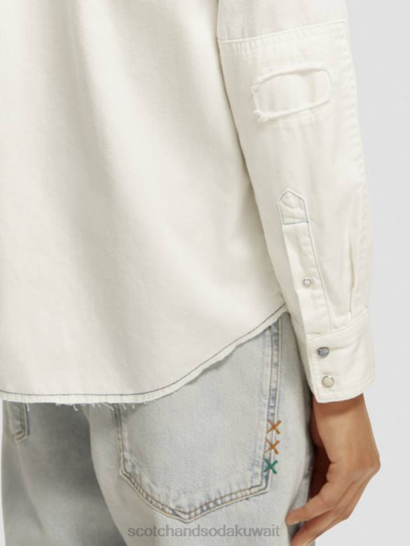 ملابس Scotch & Soda إصلاح قميص الدنيم الغربي المفصل قبالة الأبيض رجال N0V4346