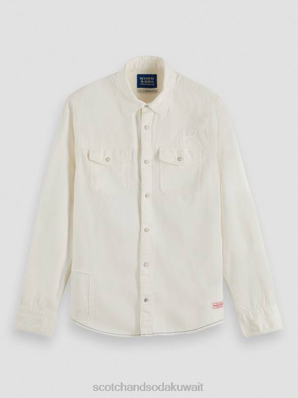 ملابس Scotch & Soda إصلاح قميص الدنيم الغربي المفصل قبالة الأبيض رجال N0V4346